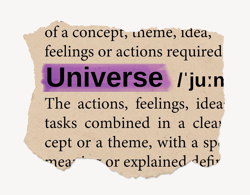 Universe ripped dictionary, editable word collage element psd
