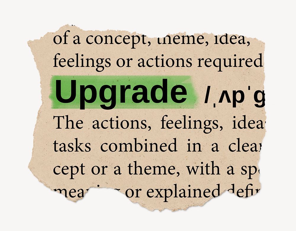Upgrade dictionary word, vintage ripped paper design