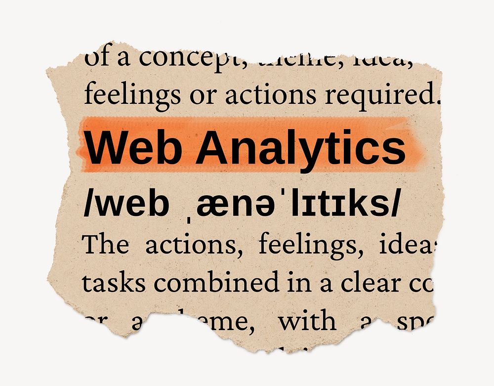 Web analytics ripped dictionary, editable word collage element psd