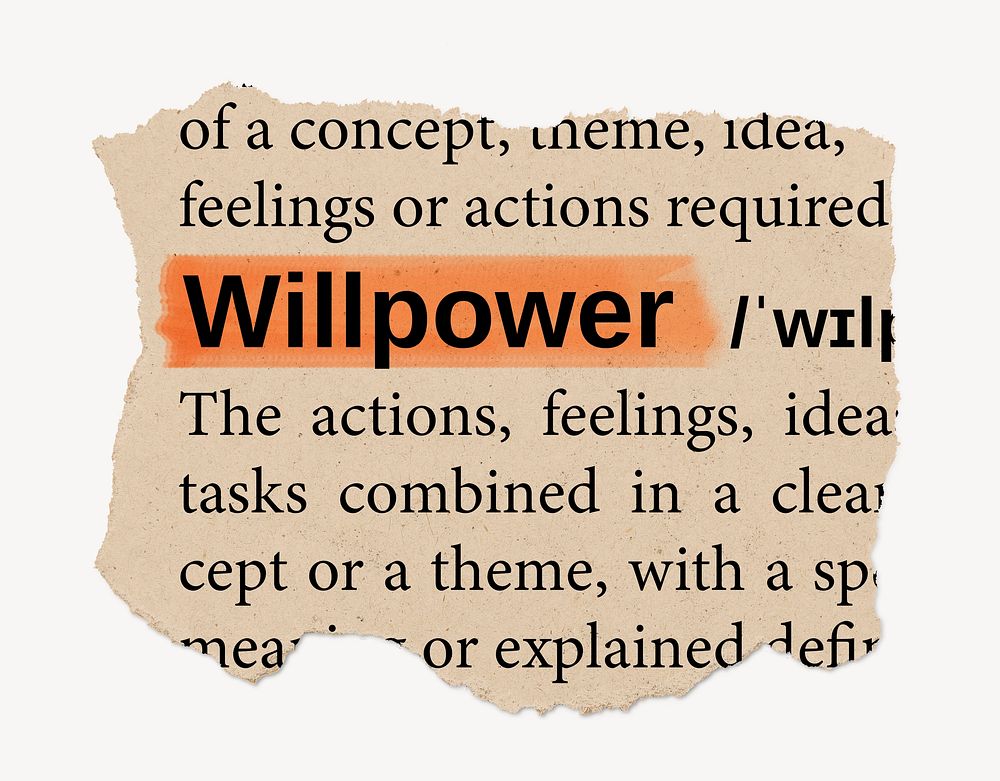 Willpower ripped dictionary, editable word collage element psd