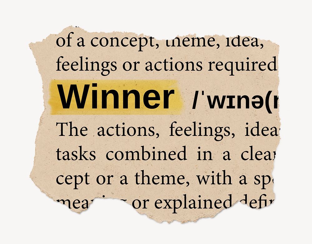 Winner dictionary word, vintage ripped paper design