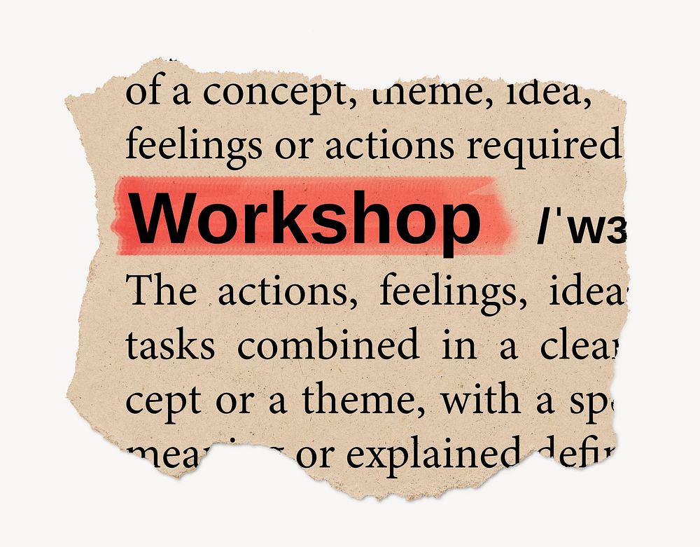 Workshop ripped dictionary, editable word collage element psd