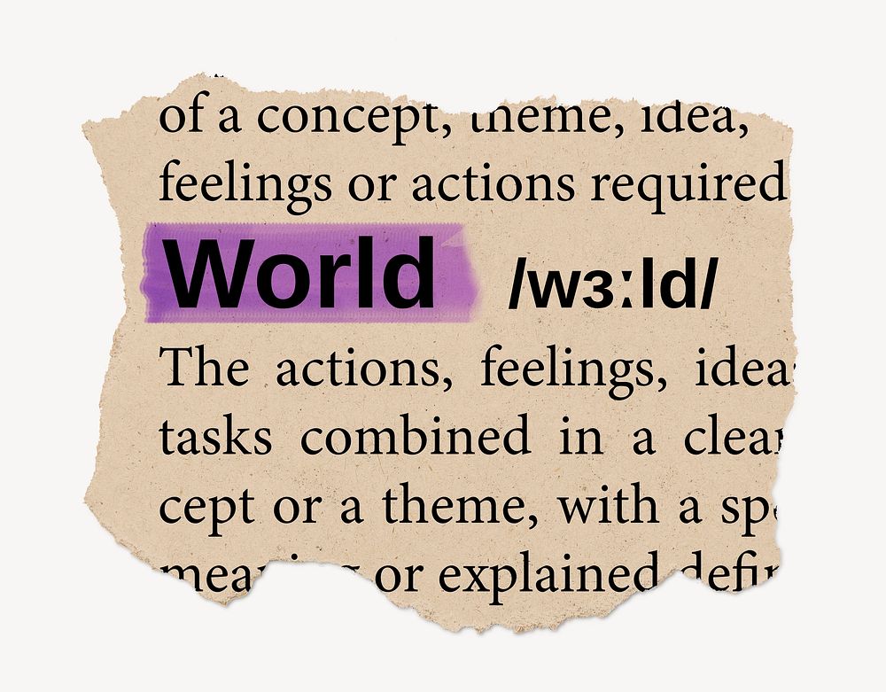 World ripped dictionary, editable word collage element psd
