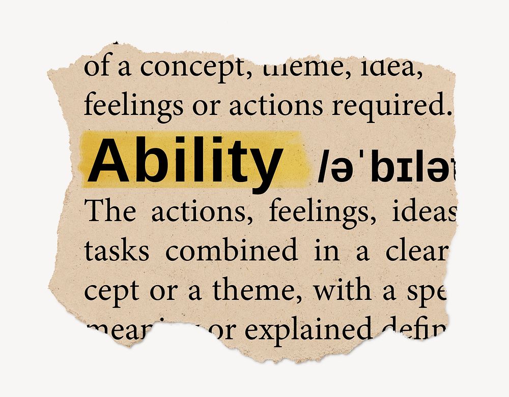 Ability ripped dictionary, editable word collage element psd
