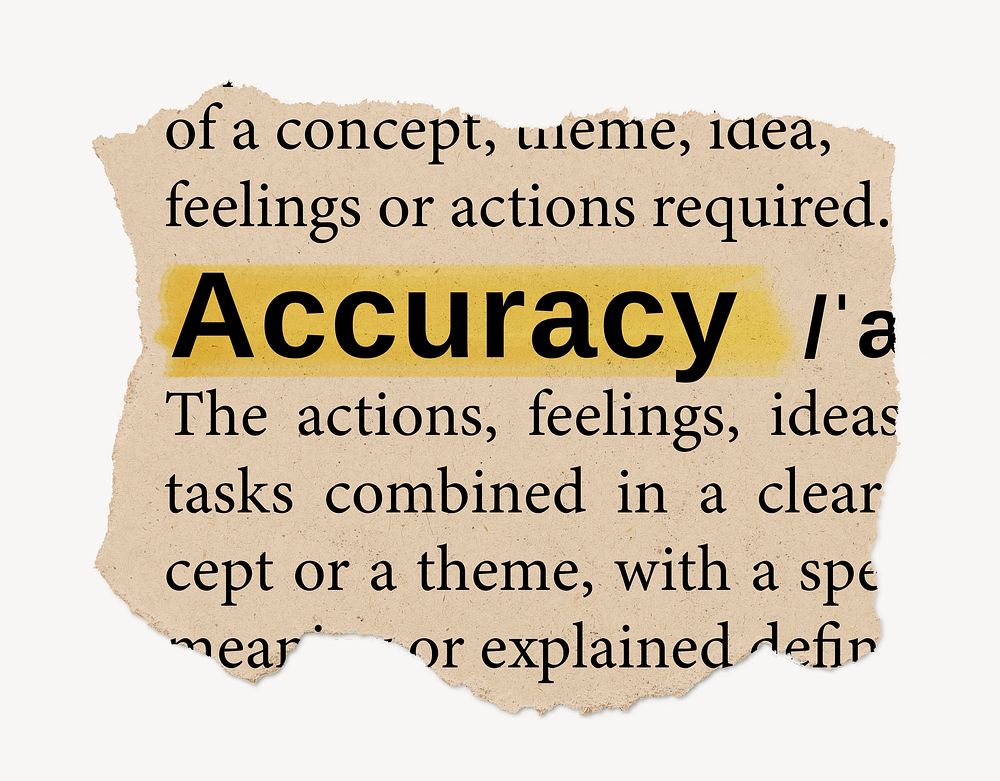 Accuracy dictionary word, vintage ripped paper design