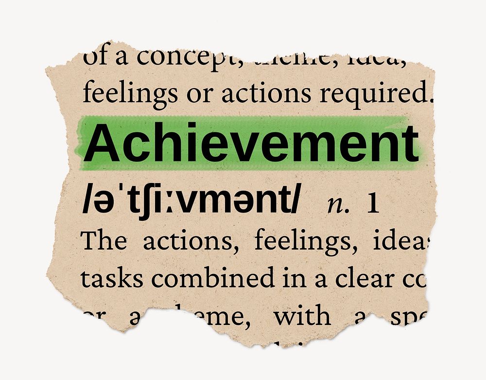 Achievement ripped dictionary, editable word collage element psd