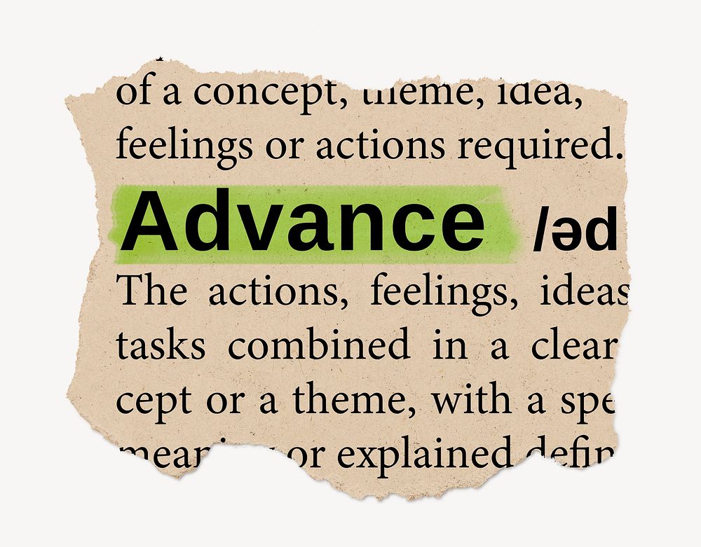 Advance ripped dictionary, editable word collage element psd