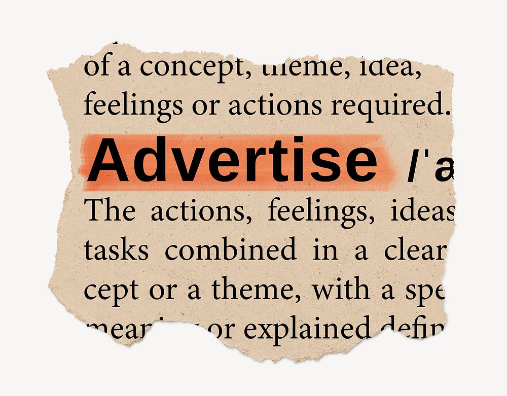 Advertise ripped dictionary, editable word collage element psd