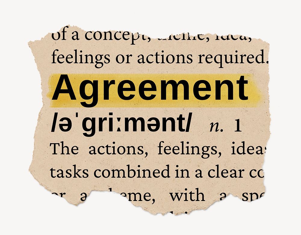 Agreement ripped dictionary, editable word collage element psd