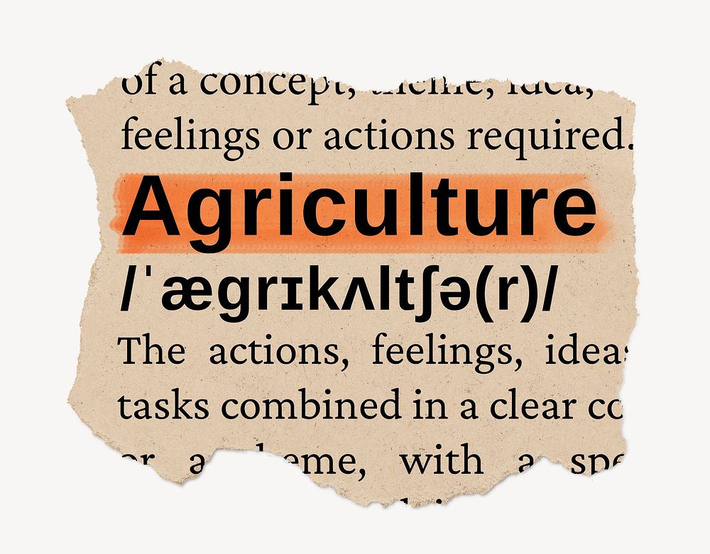 Agriculture ripped dictionary, editable word collage element psd