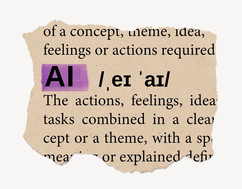 AI dictionary word, vintage ripped paper design