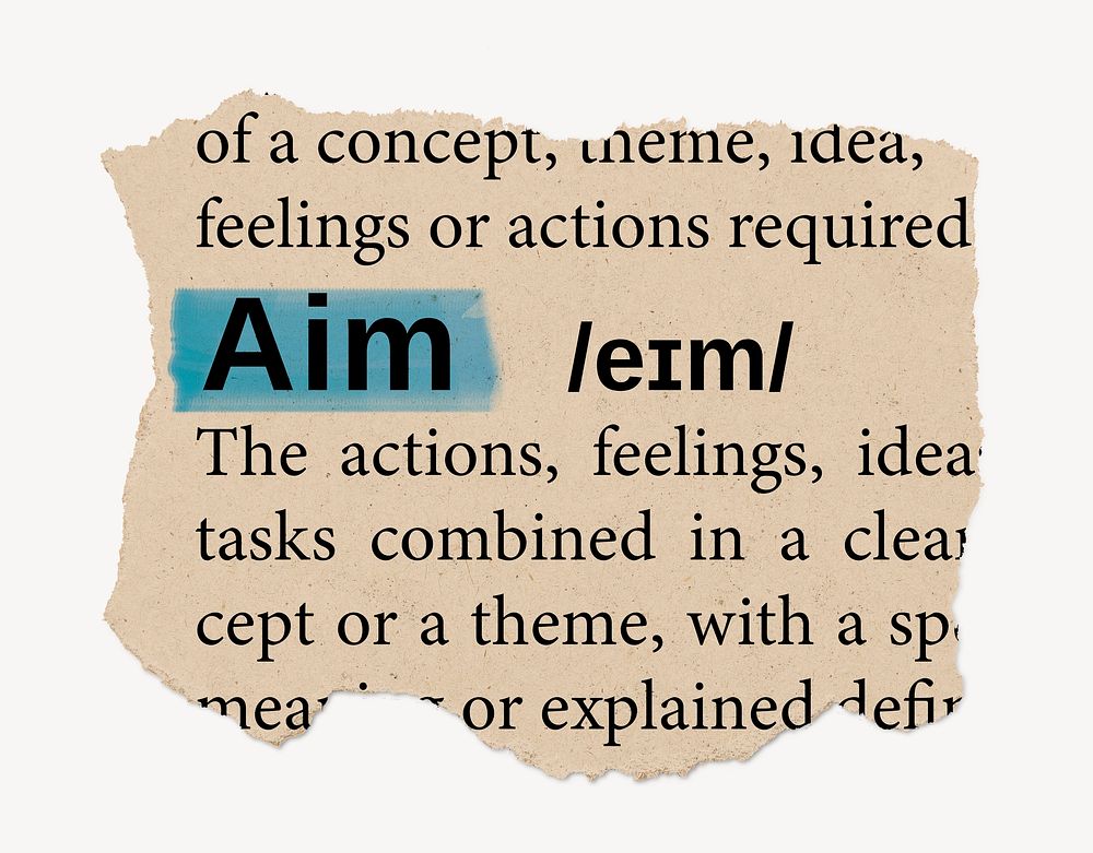 Aim ripped dictionary, editable word collage element psd