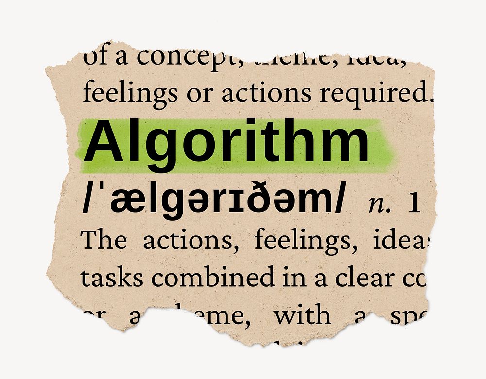 Algorithm ripped dictionary, editable word collage element psd