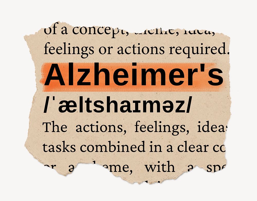 Alzheimer's dictionary word, vintage ripped paper design