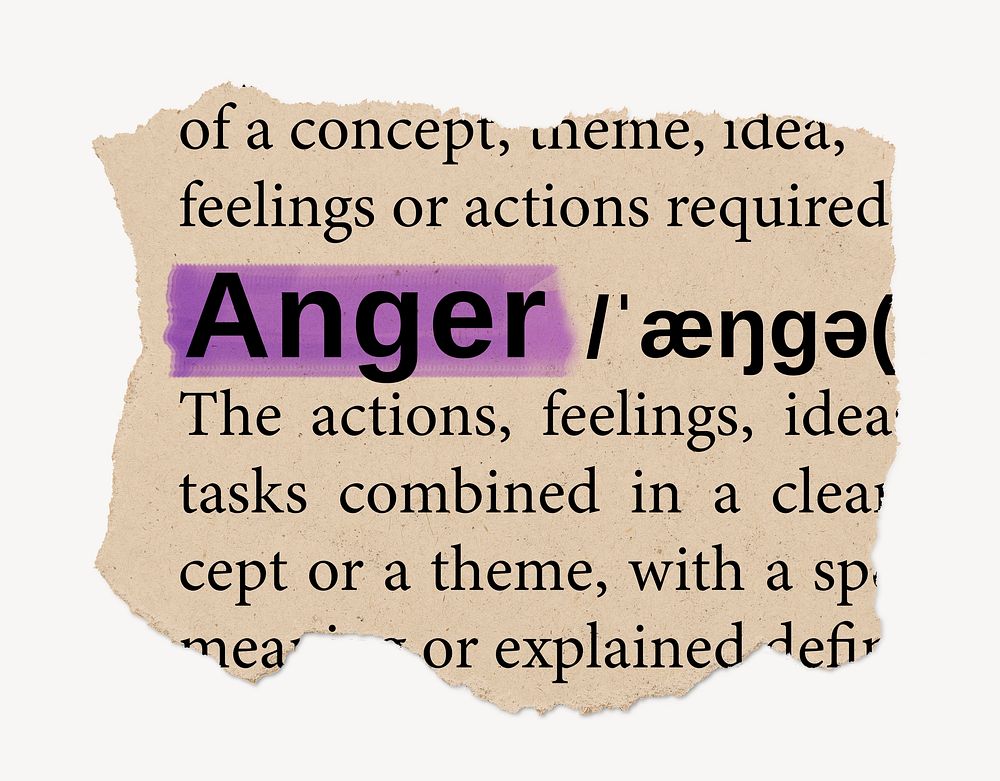 Anger dictionary word, vintage ripped paper design