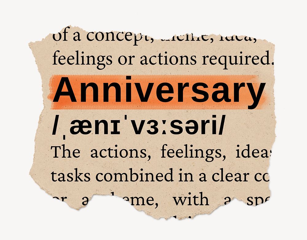 Anniversary dictionary word, vintage ripped paper design