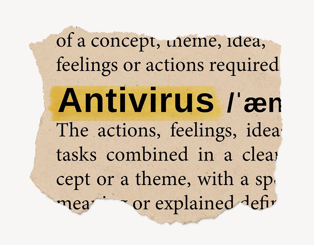 Antivirus ripped dictionary, editable word collage element psd