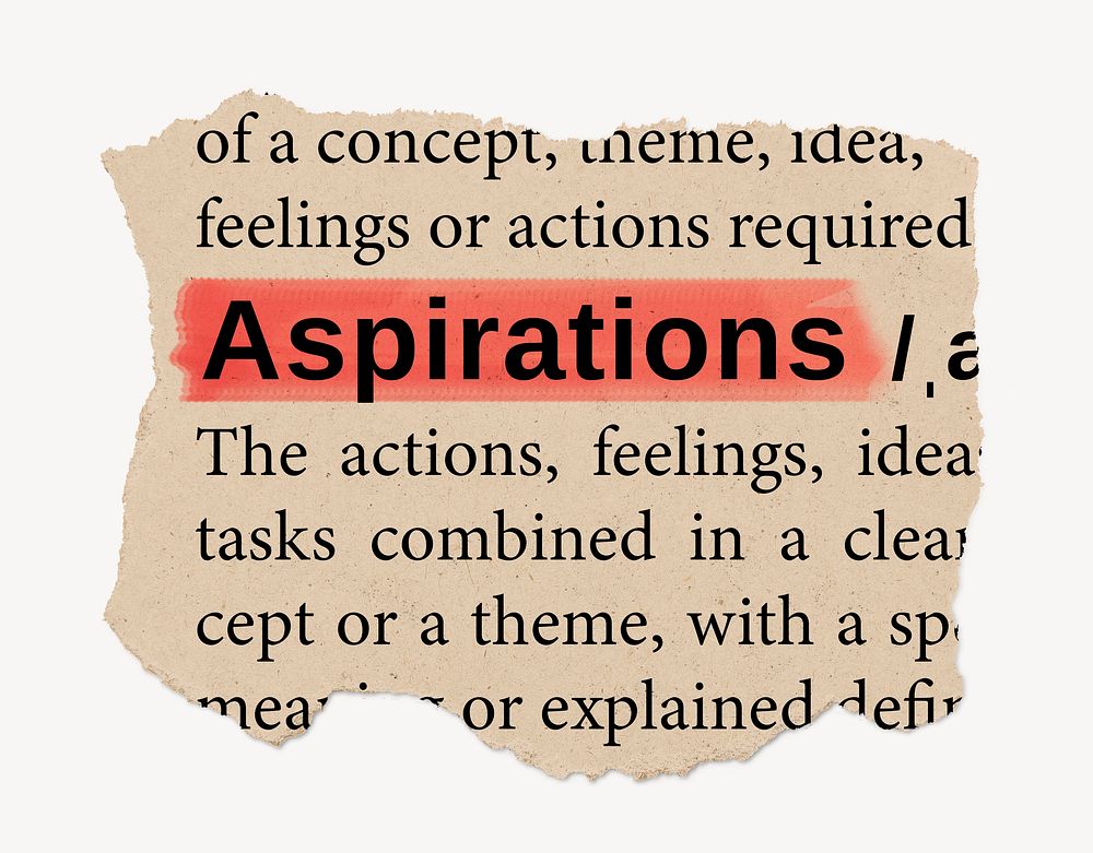 Aspirations dictionary word, vintage ripped paper design
