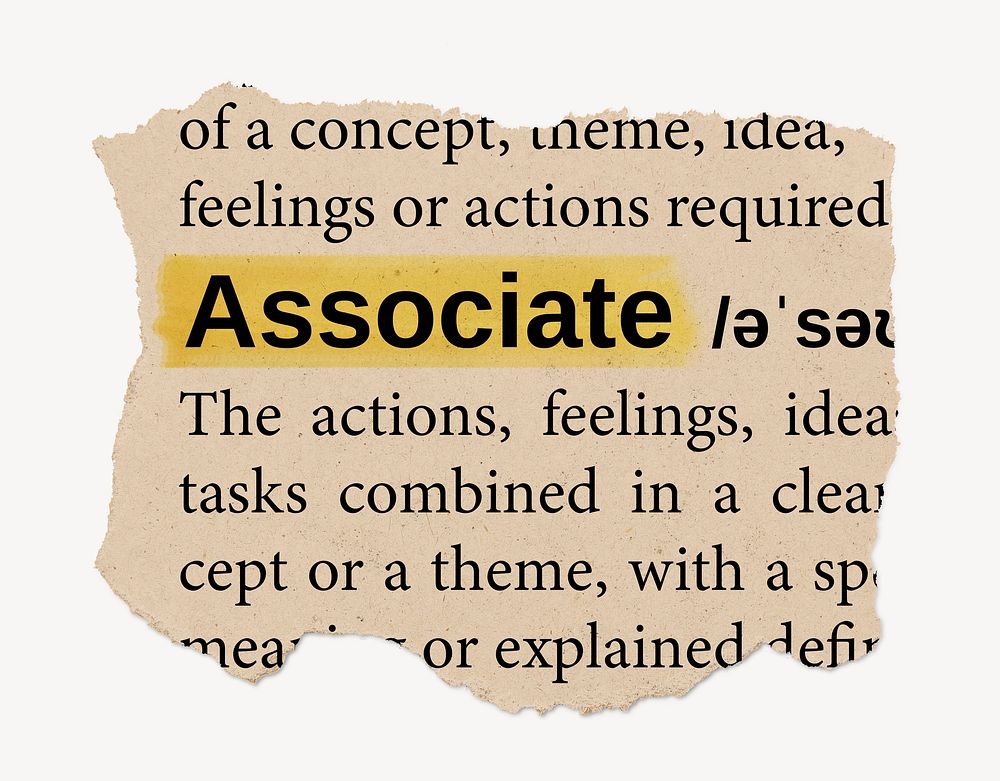 Associate ripped dictionary, editable word collage element psd