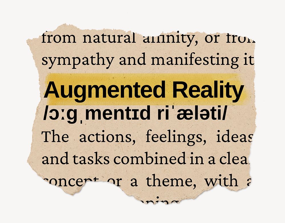 Augmented reality ripped dictionary, editable word collage element psd