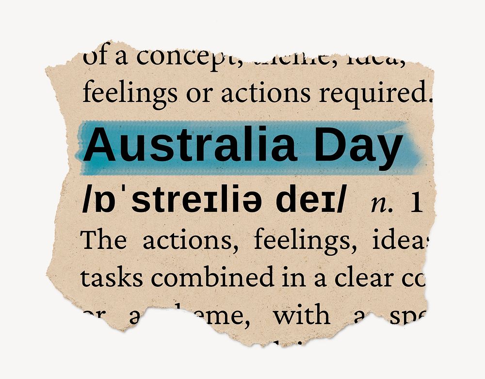Australia Day ripped dictionary, editable word collage element psd