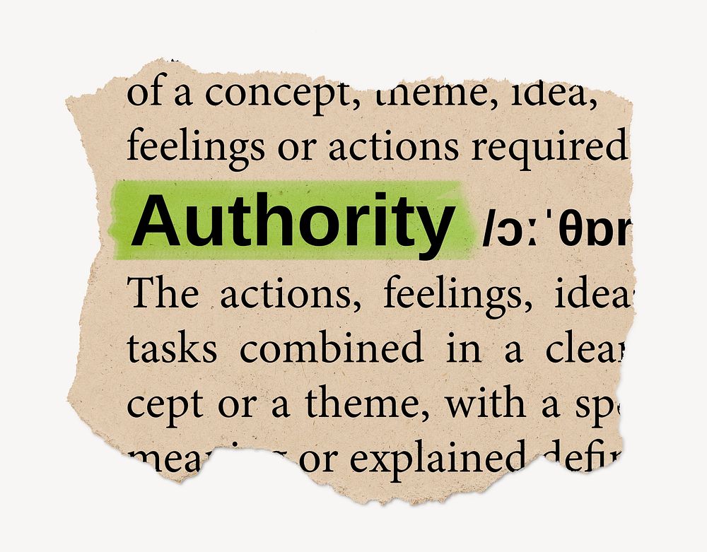 Authority ripped dictionary, editable word collage element psd
