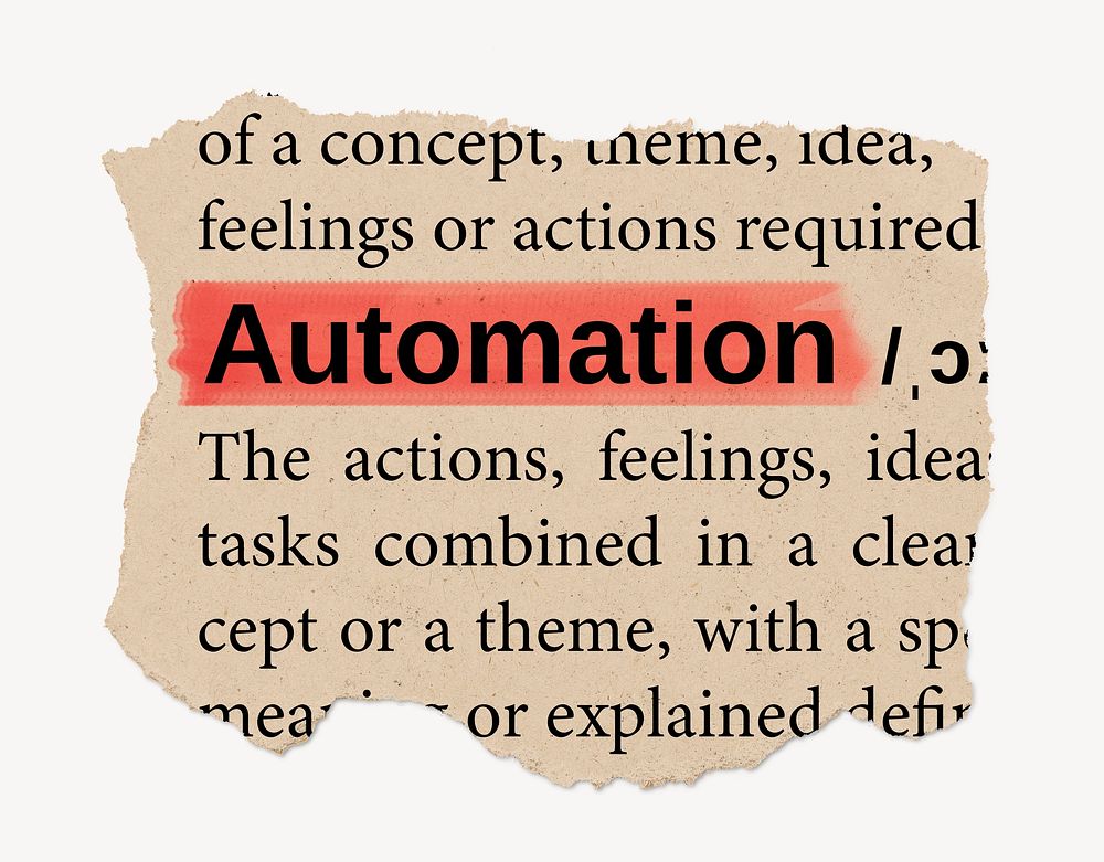 Automation ripped dictionary, editable word collage element psd