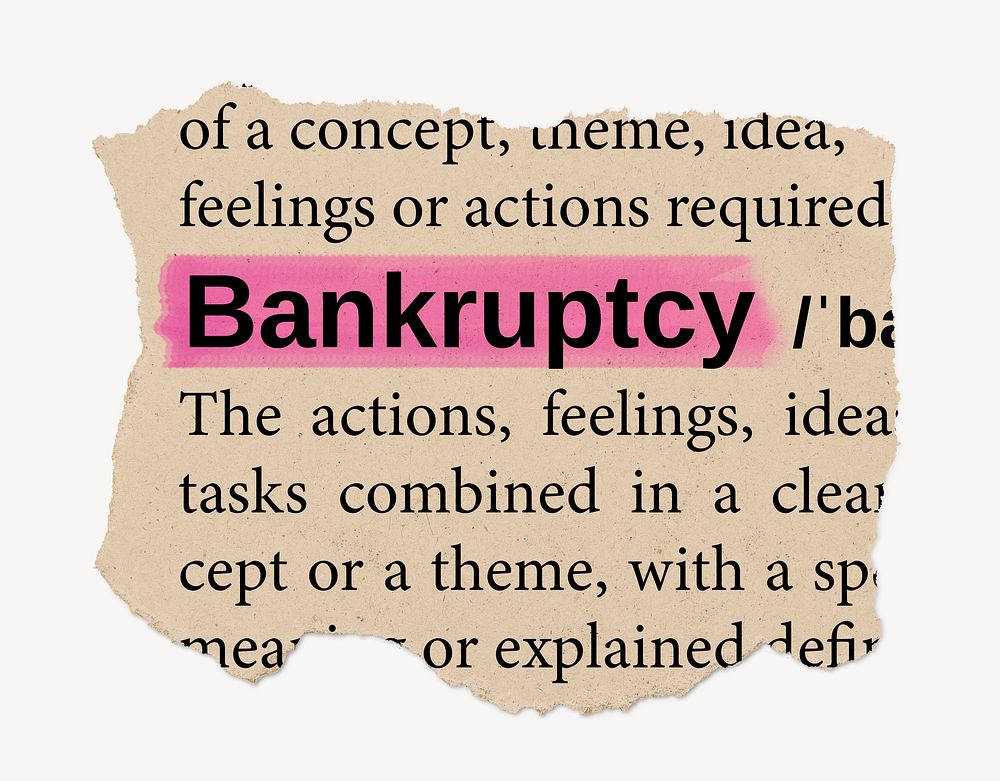 Bankruptcy dictionary word, vintage ripped paper design