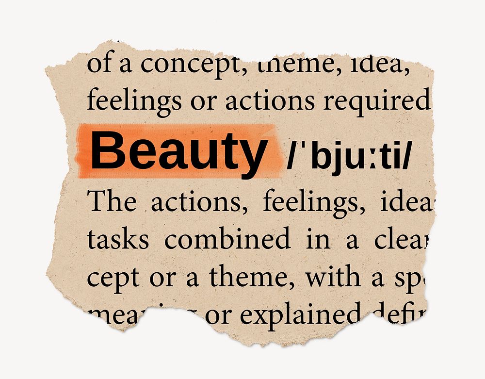 Beauty ripped dictionary, editable word collage element psd