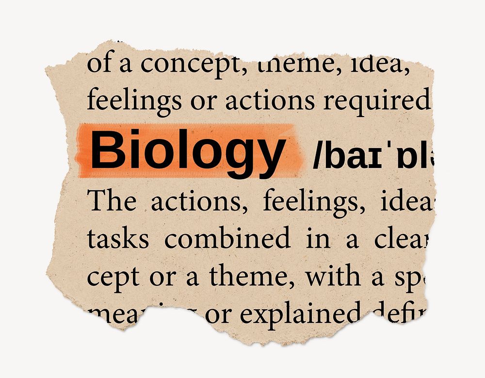 Biology dictionary word, vintage ripped paper design