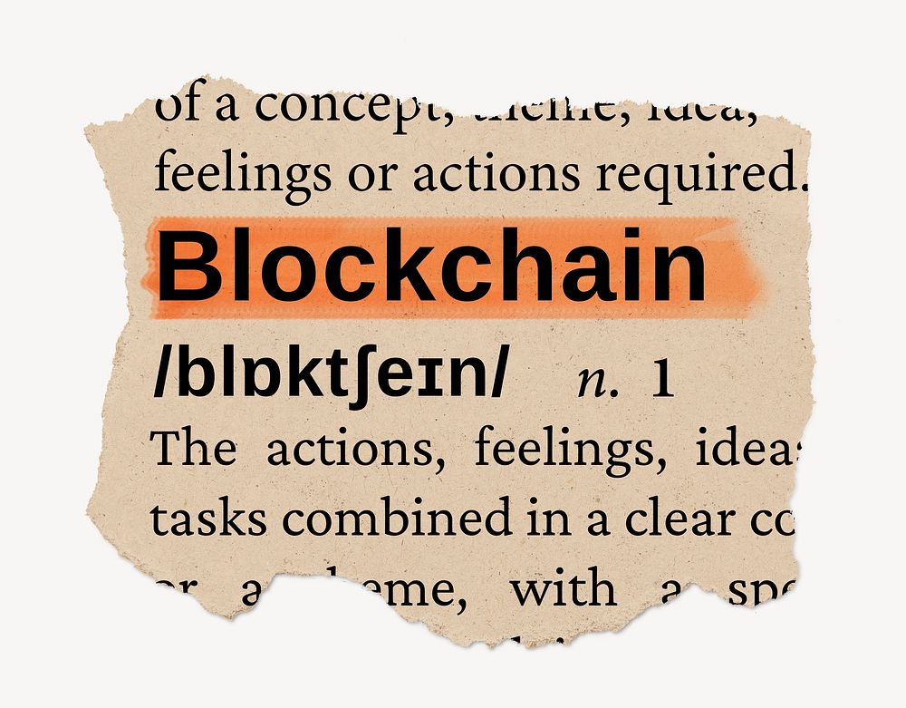 Blockchain ripped dictionary, editable word collage element psd
