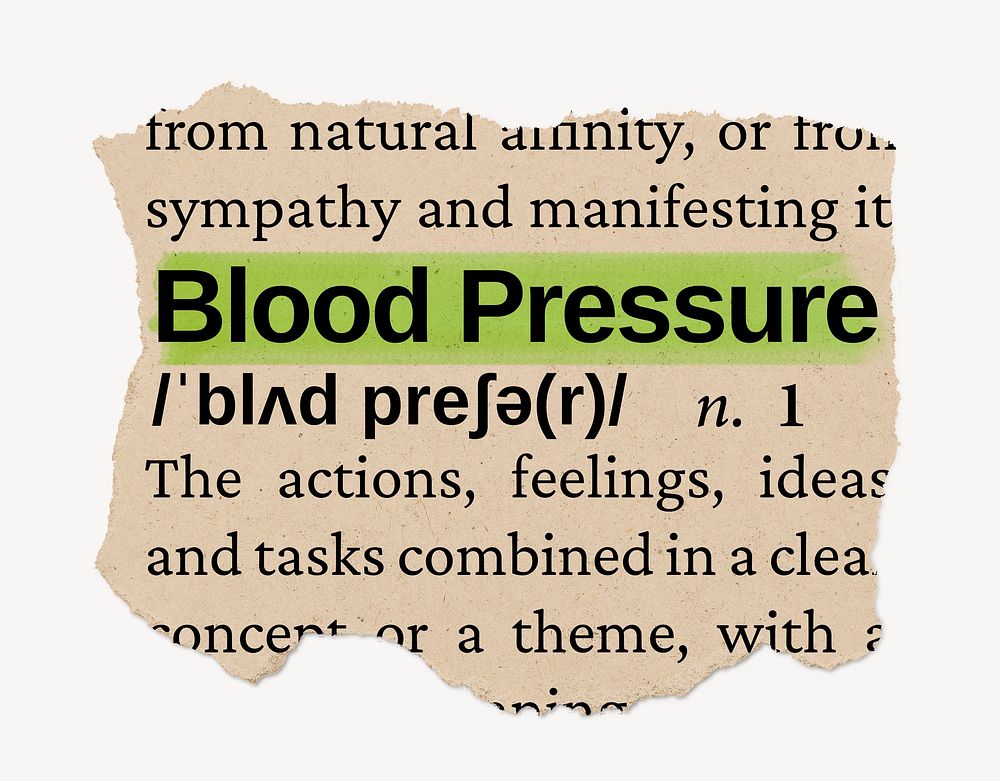 Blood pressure dictionary word, vintage ripped paper design