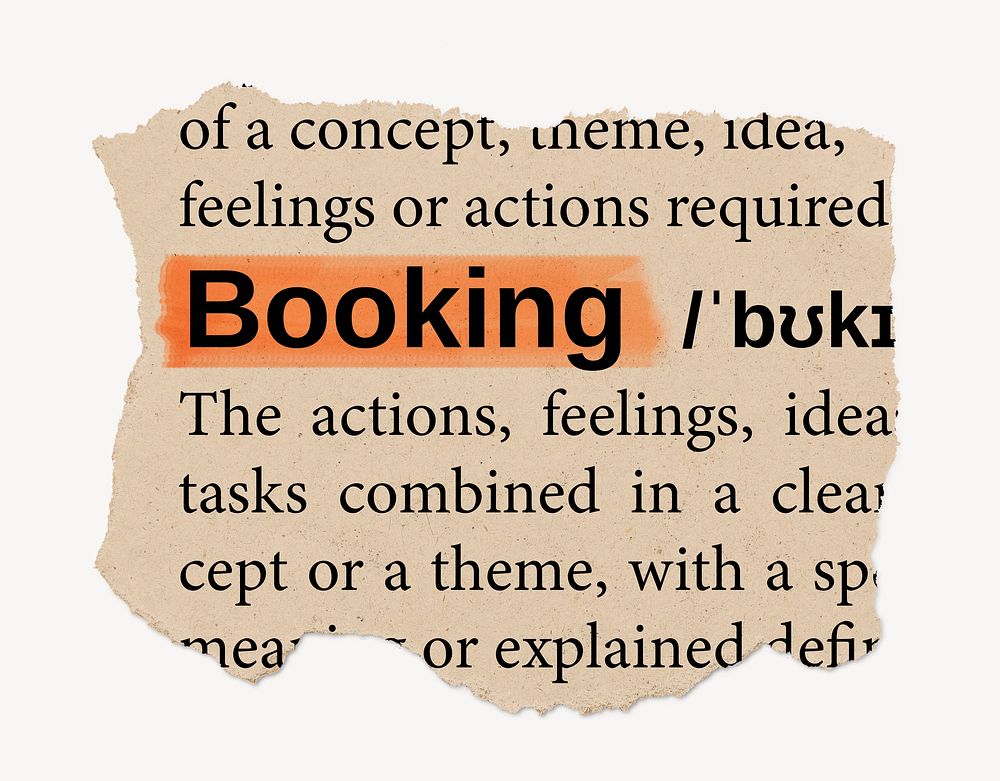 Booking ripped dictionary, editable word collage element psd