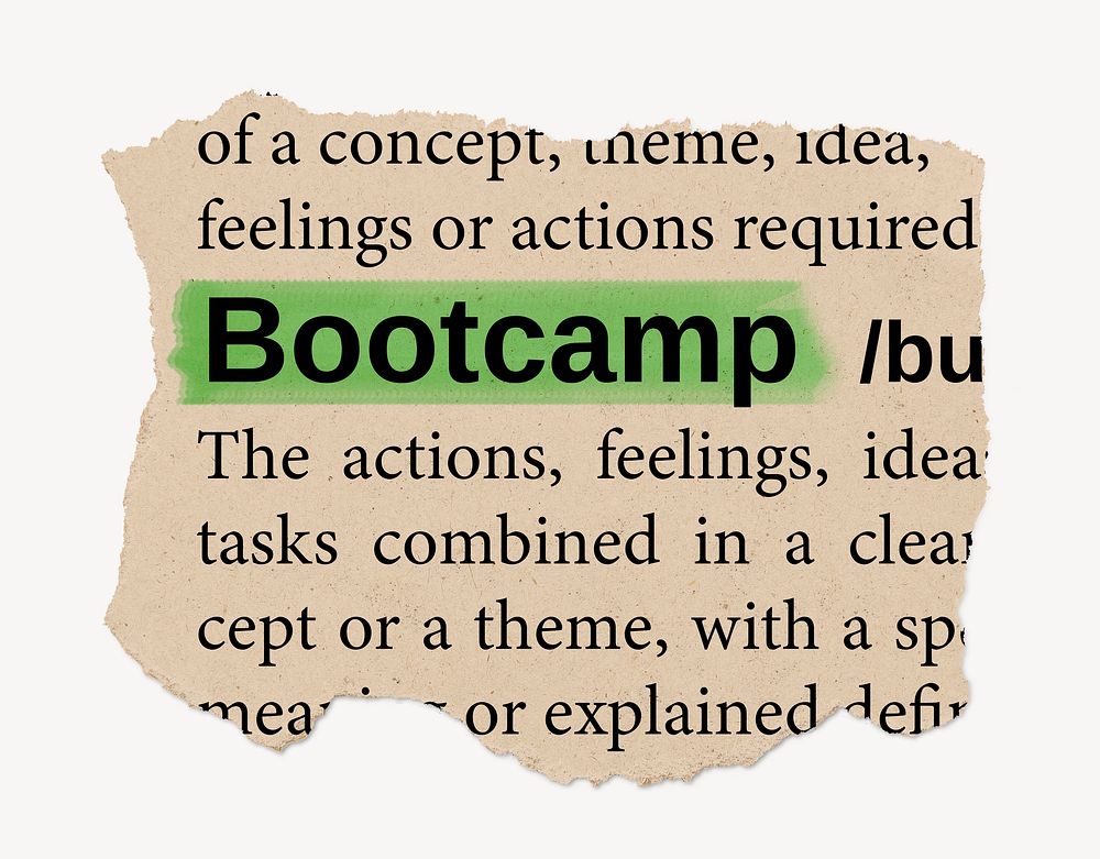 Bootcamp dictionary word, vintage ripped paper design