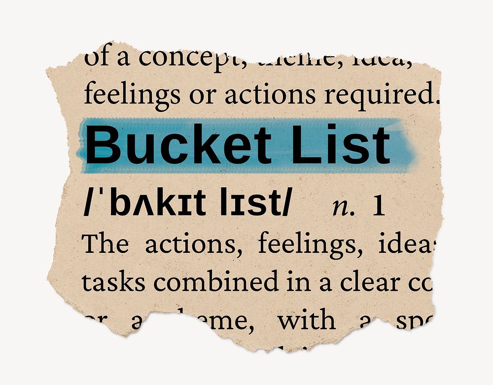 Bucket list ripped dictionary, editable word collage element psd