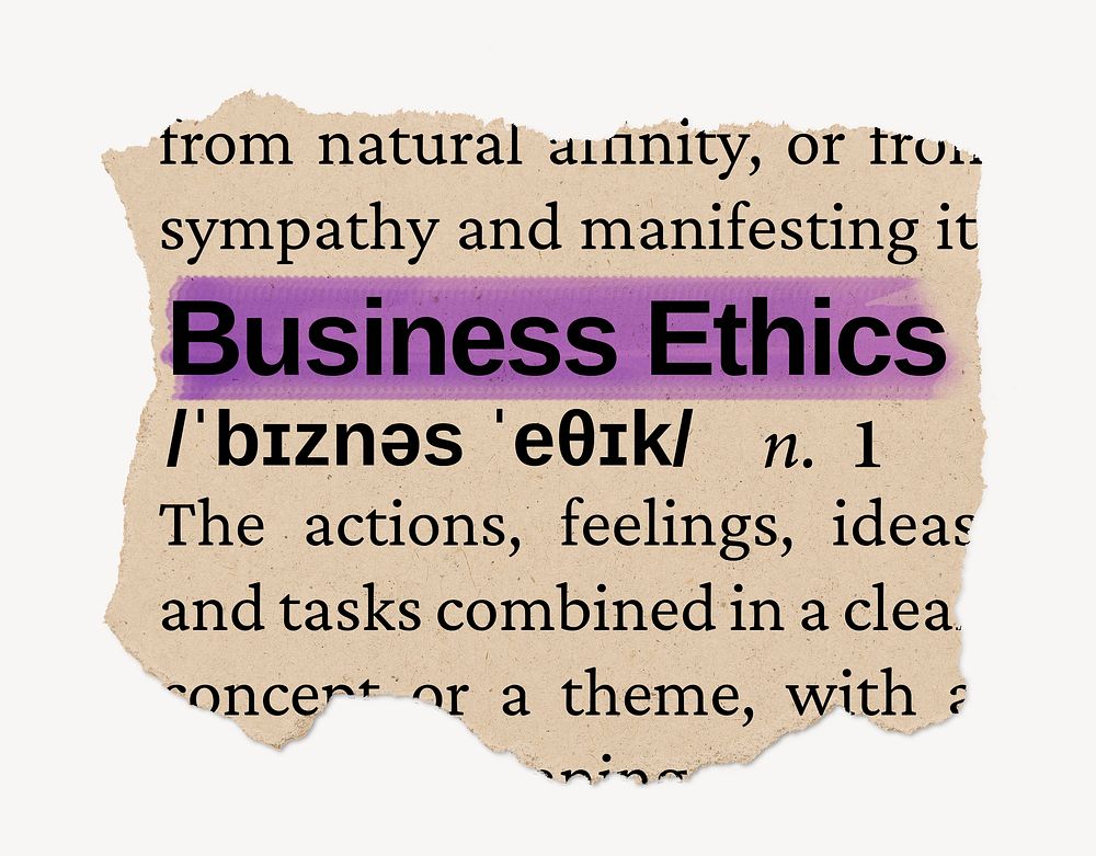 Business ethics dictionary word, vintage ripped paper design