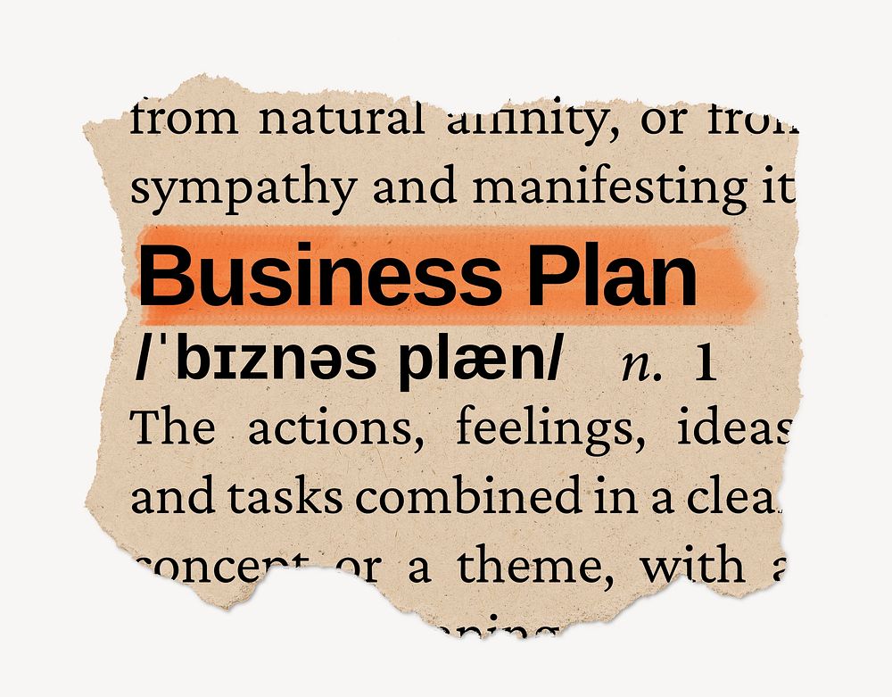 Business plan dictionary word, vintage ripped paper design