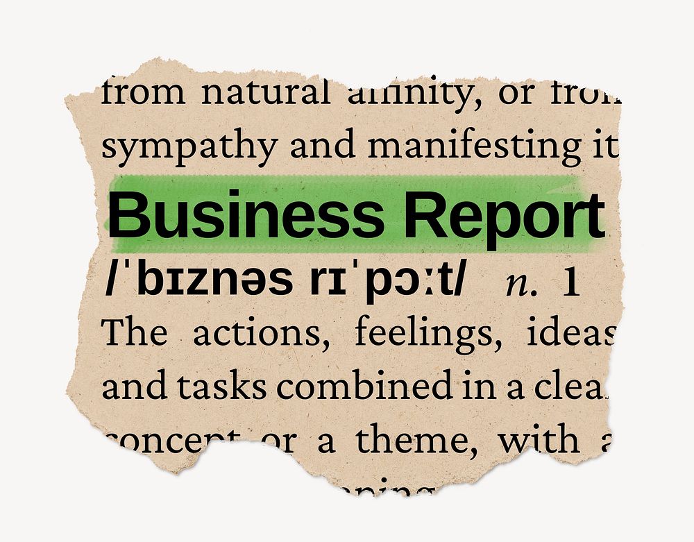 Business report ripped dictionary, editable word collage element psd