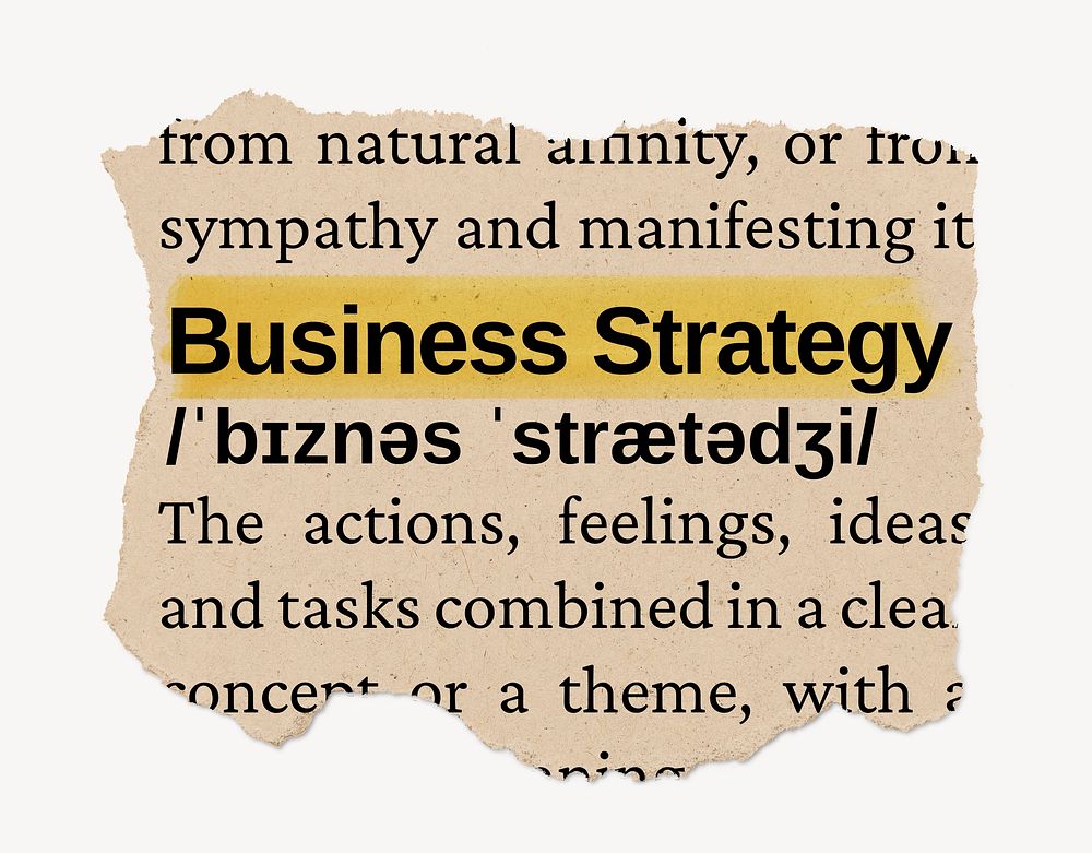 Business strategy ripped dictionary, editable word collage element psd