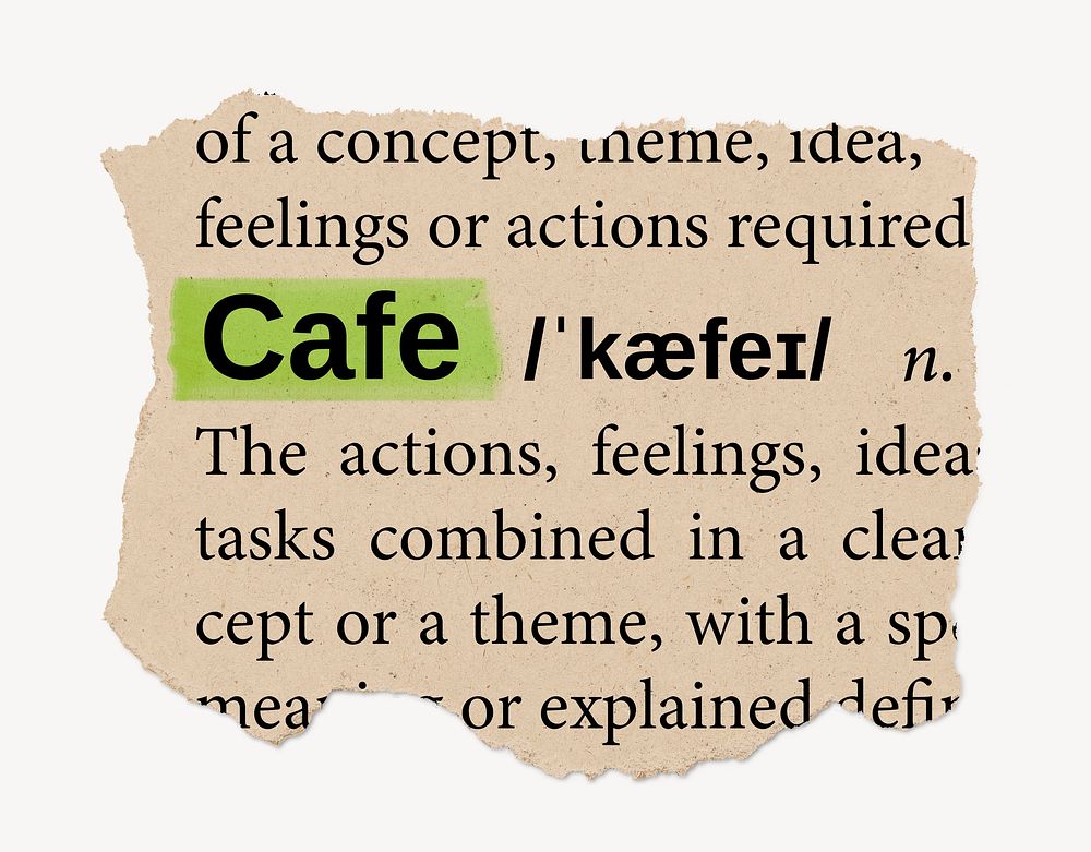 Cafe dictionary word, vintage ripped paper design