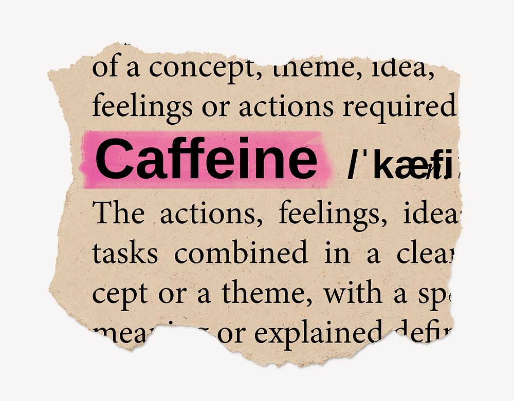Caffeine dictionary word, vintage ripped paper design