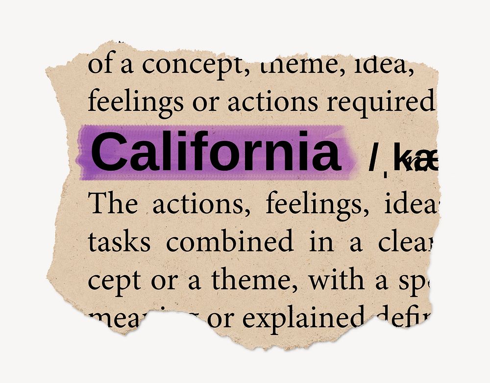 California dictionary word, vintage ripped paper design