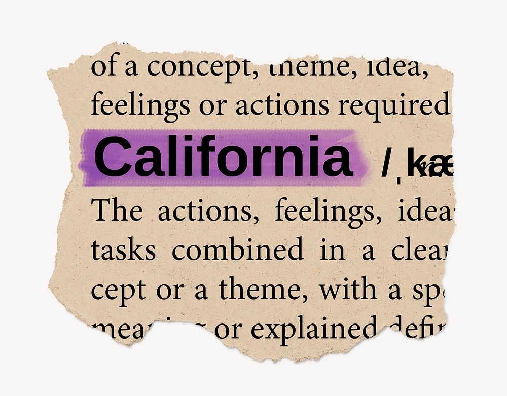California ripped dictionary, editable word collage element psd