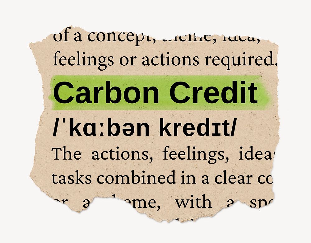 Carbon credit ripped dictionary, editable word collage element psd