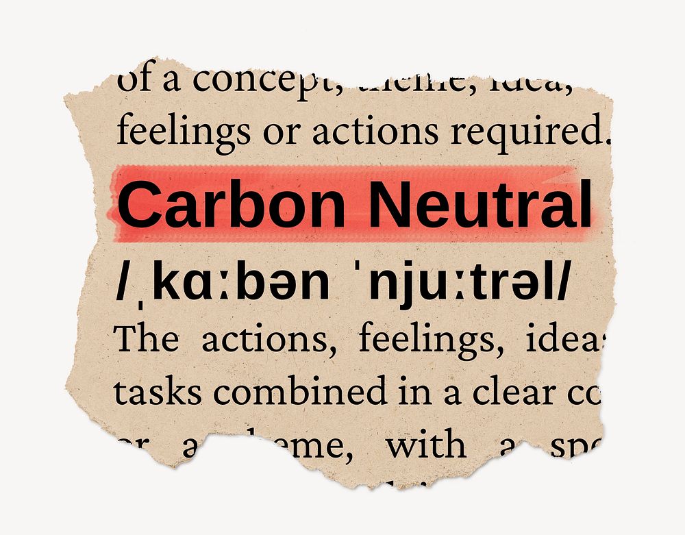 Carbon neutral dictionary word, vintage ripped paper design