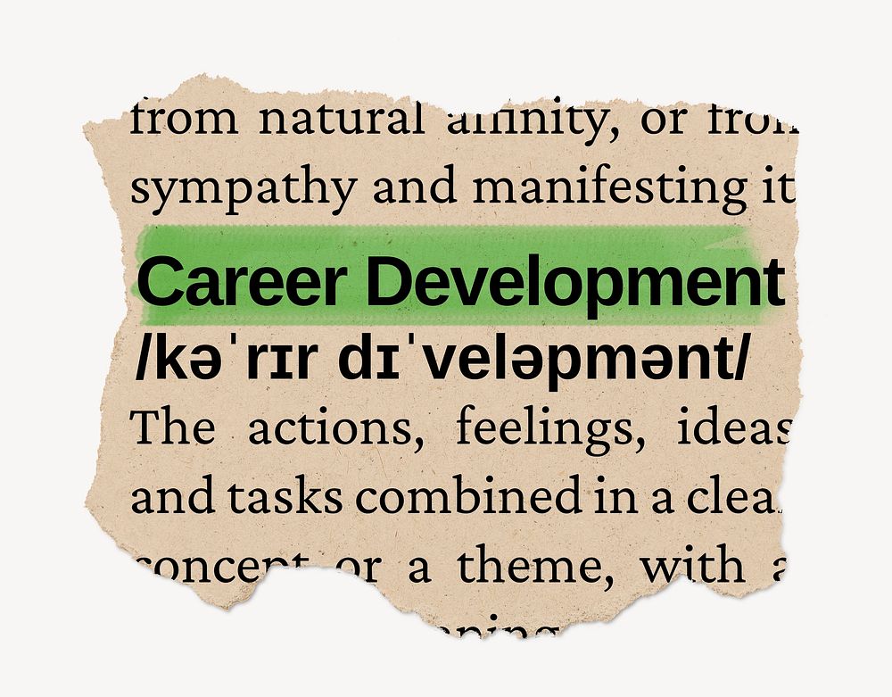 Career development ripped dictionary, editable word collage element psd