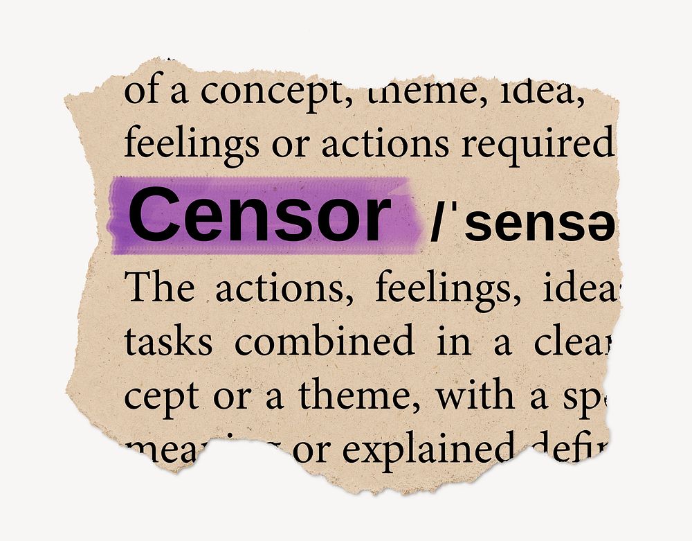 Censor ripped dictionary, editable word collage element psd