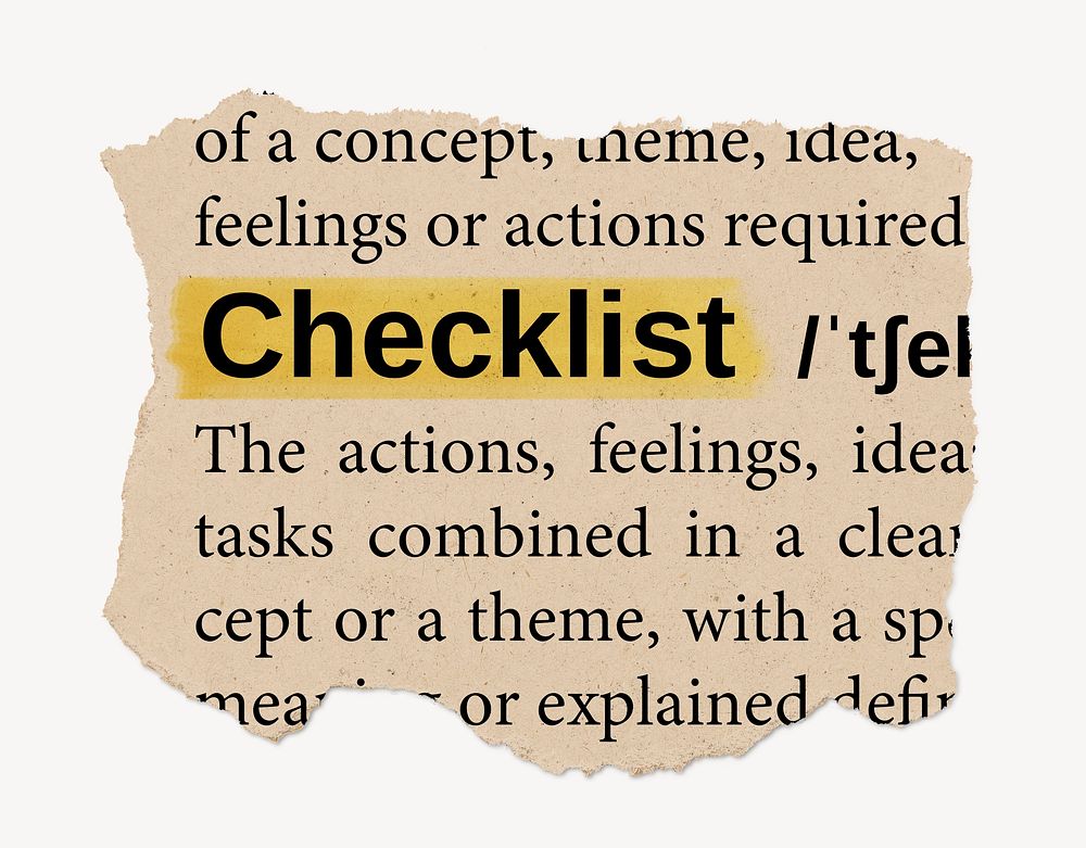 Checklist ripped dictionary, editable word collage element psd