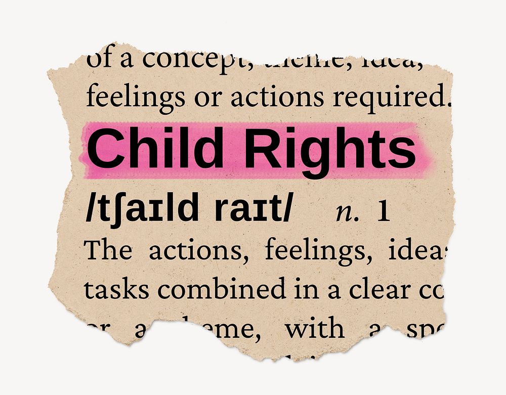 Child rights ripped dictionary, editable word collage element psd