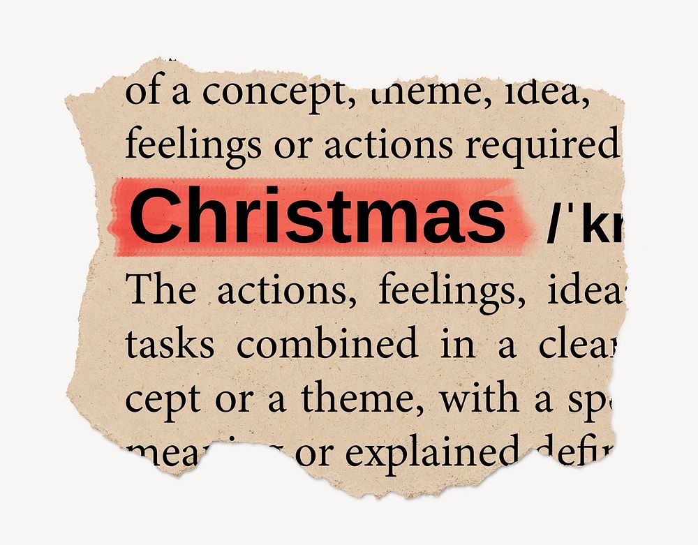 Christmas dictionary word, vintage ripped paper design